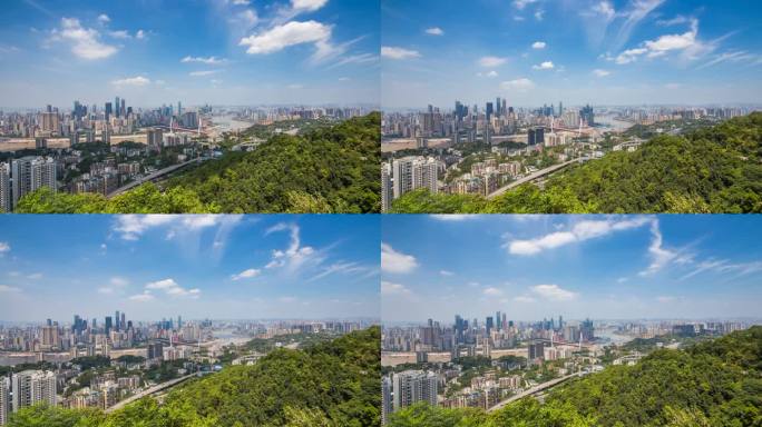 云天中重庆城市景观和天际线的时代流逝