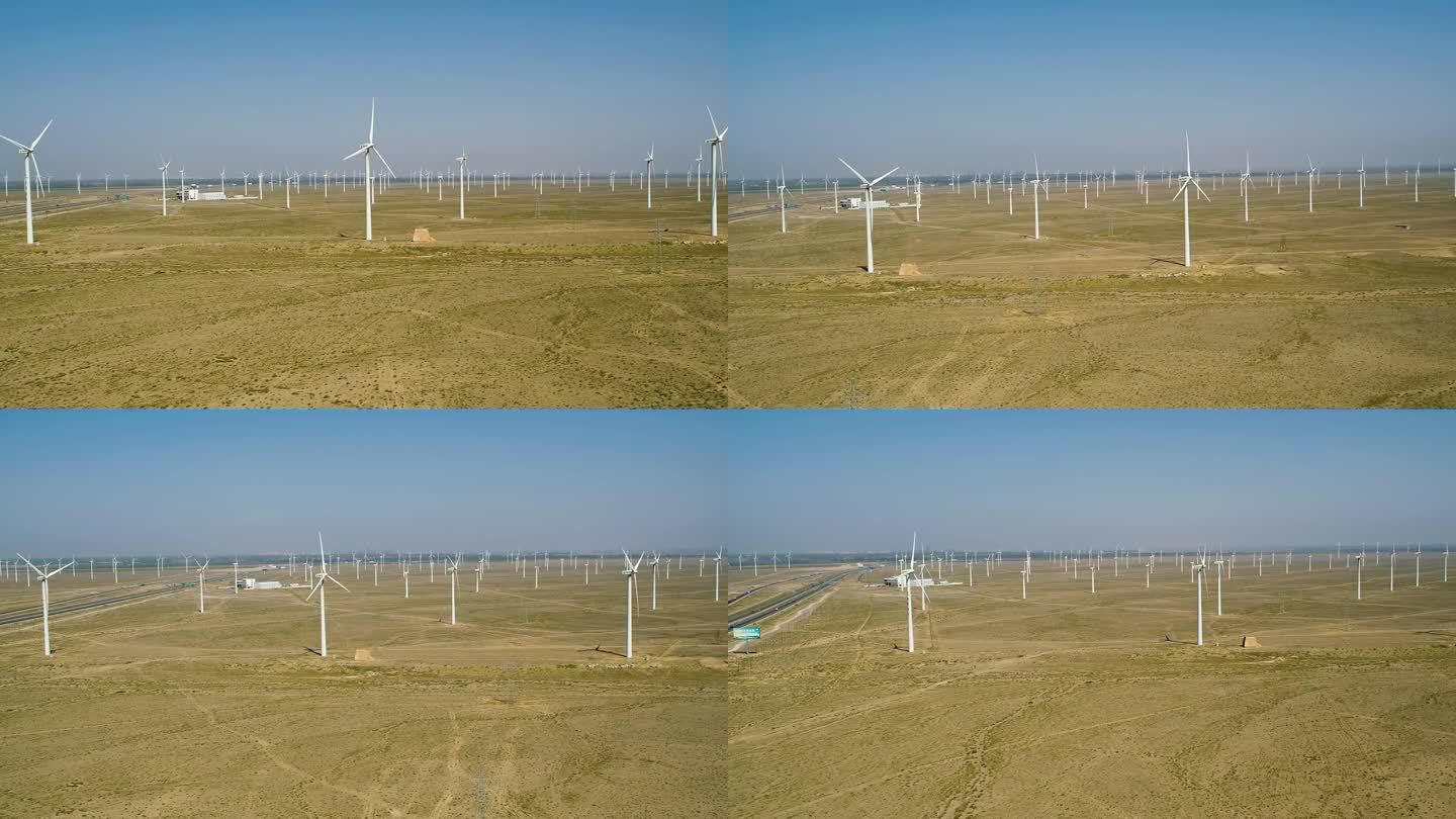 4K航拍_一望无际的北方绿色能源风力发电