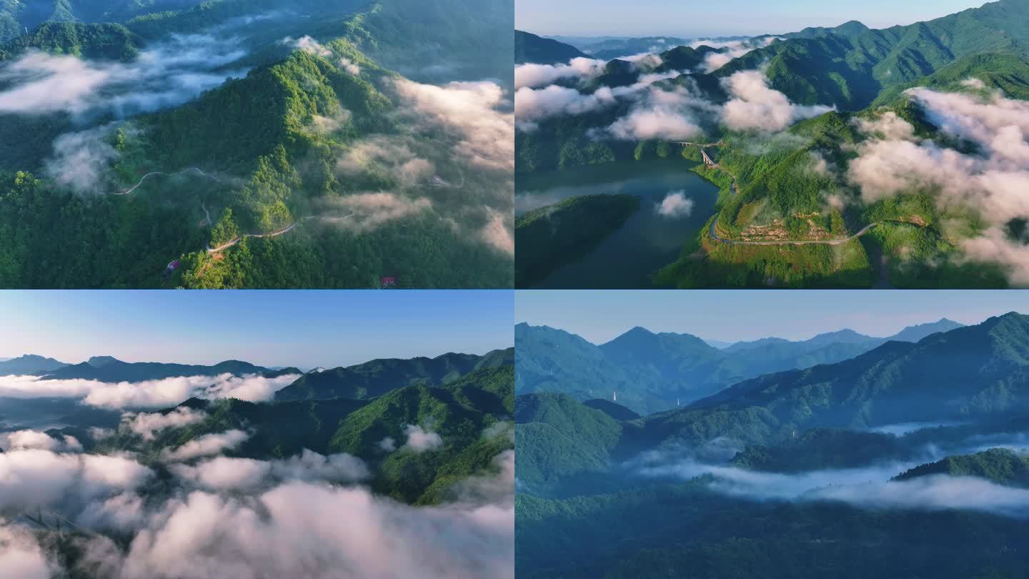 秦岭森林湖泊云海山川河流云雾生态青山绿水