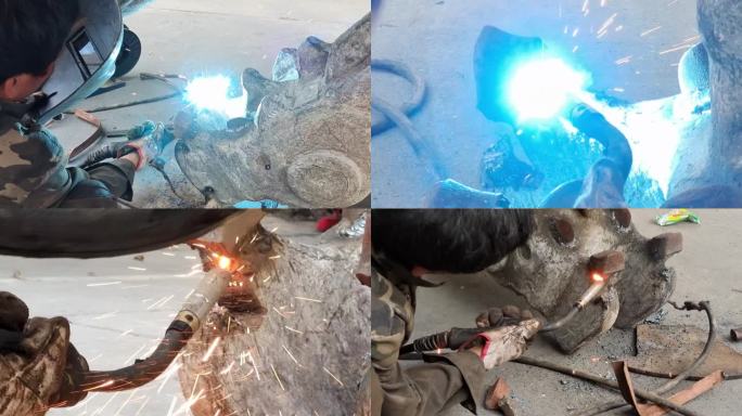 焊接电焊抢修电焊火花工厂光束 逆光烧电焊