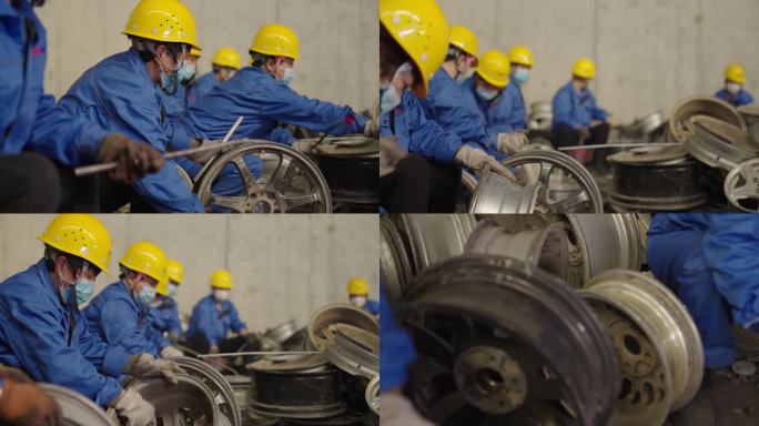 工人清理汽车轮毂4k