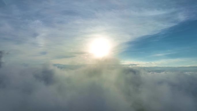 航拍浮云晨光仙境 太阳高空天空