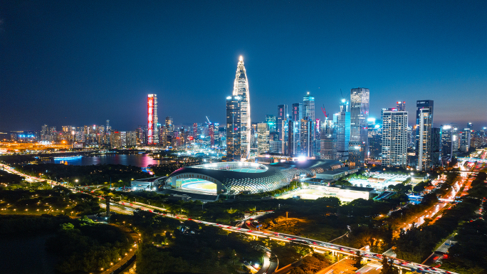 深圳南山区深圳湾人才公园航拍夜景延时3