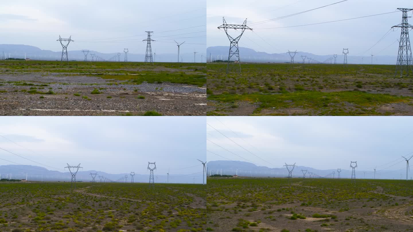 4K_北方大平原上的超高压电塔输电线路