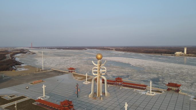 航拍抚远东极广场