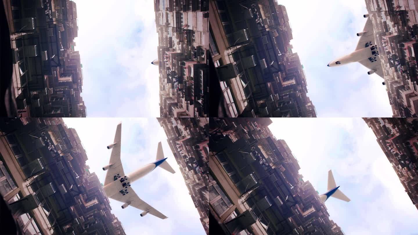 4K高清飞机从楼顶飞过镜头