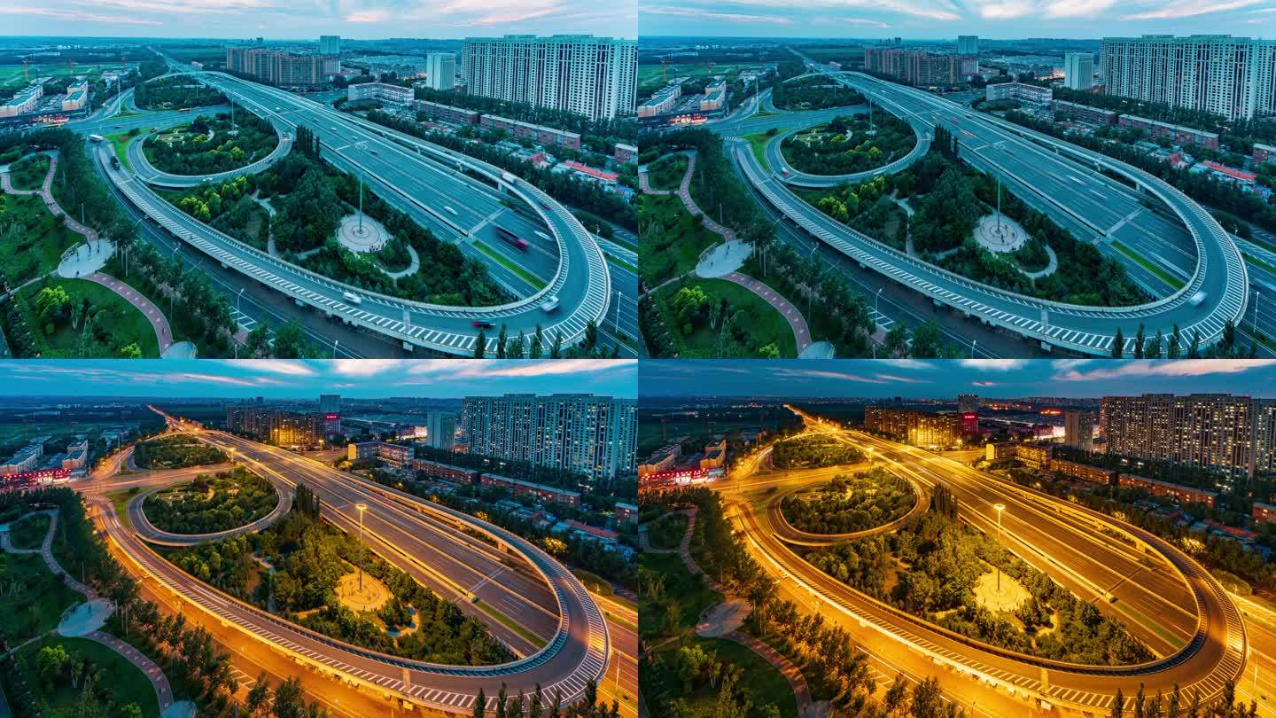 中国黑龙江哈尔滨三环路学府立交桥日转夜