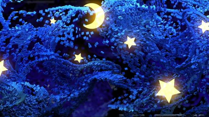 7K 裸眼3D-蓝色方块波浪夜晚-超宽幕