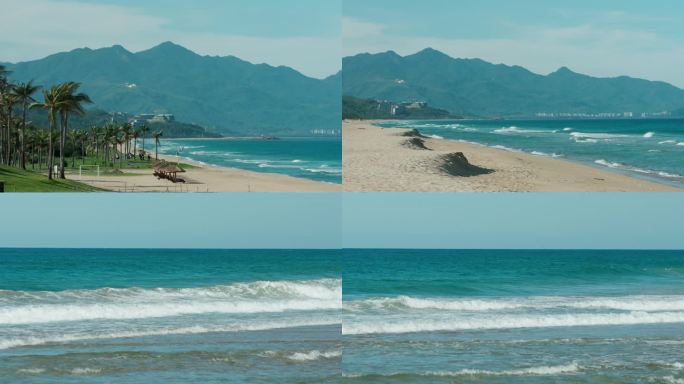 海滩浪花海浪椰树度假海南万宁三亚