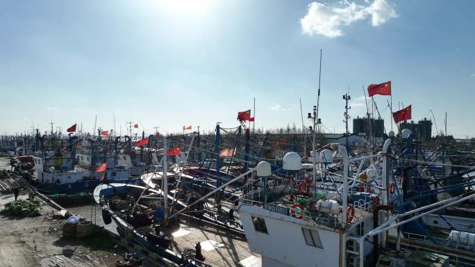 4K原素材-航拍长江禁渔，渔船港口