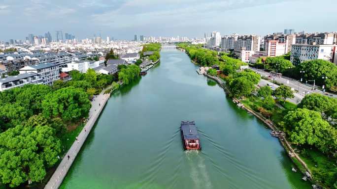 苏州京杭大运河 古城河航拍4K