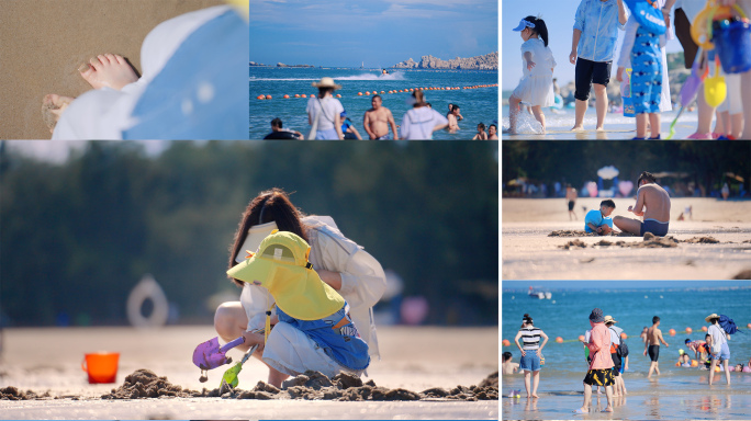 海边沙滩炎热夏天高温防晒避暑海边游泳人群