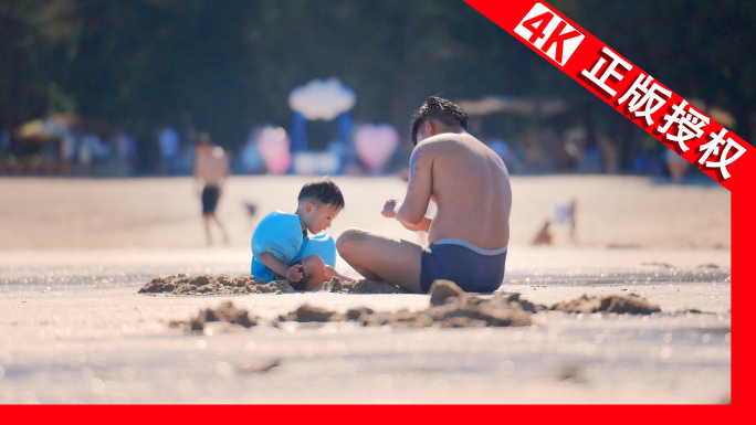 沙滩沙滩炎热夏天高温防晒沙滩海边游泳人群