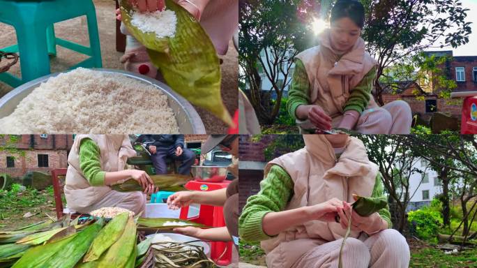 端午节粤西地区乡村美女手工包粽子