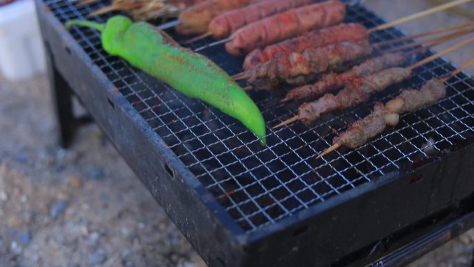 烧烤 海边 烤肉 特写 聚会