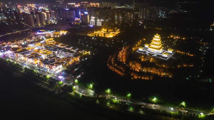 陕西省宝鸡市夜景延时4K航拍