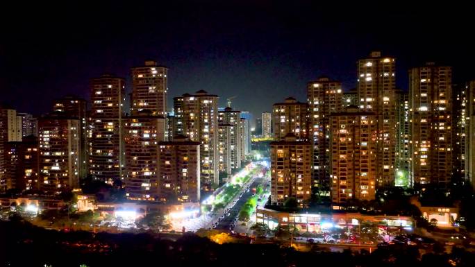 五象新区夜景 小区夜晚 万家灯火