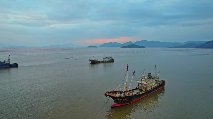 落日晚霞 渔港渔船  霞浦三沙镇