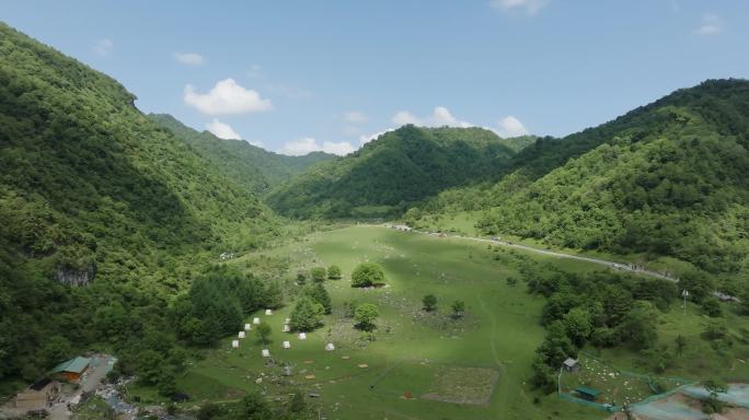 4K航拍留坝狮子沟牧场