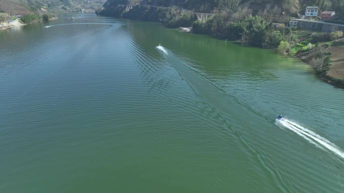 陕南安康石泉水库人工湖4k航拍