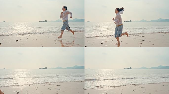 海边美女快乐奔跑