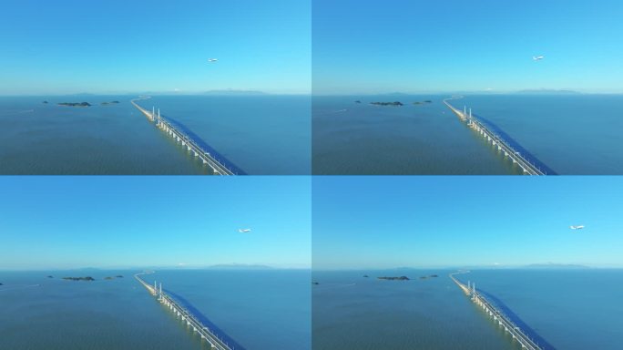 4K飞机飞过港珠澳大桥蜿蜒海上巨龙航拍