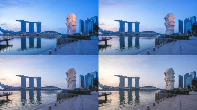 新加坡城市 - 2018年4月9日:新加坡鱼尾鱼公园夜到日在新加坡城市