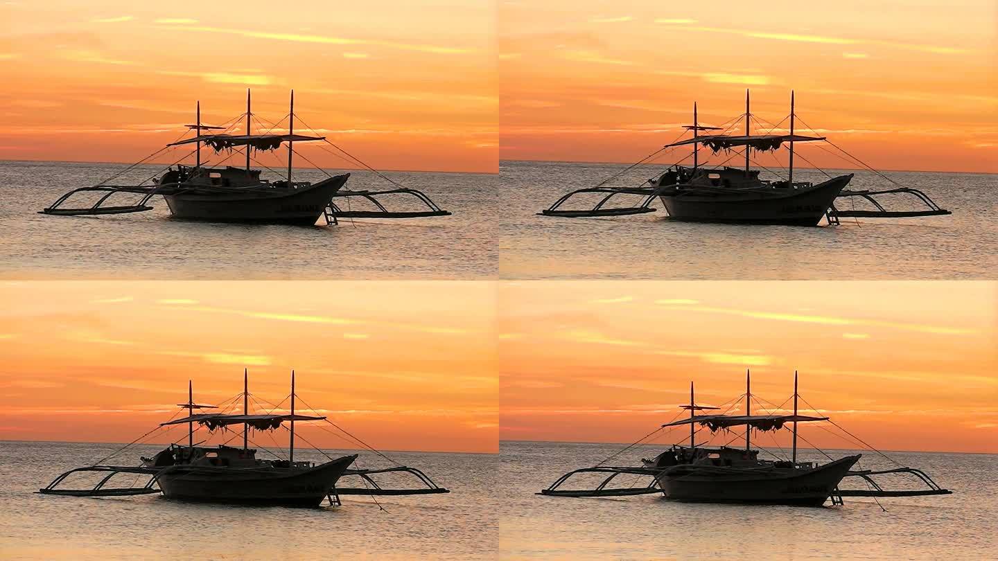 Nacpan海滩日落。巴拉望岛。菲律宾。
