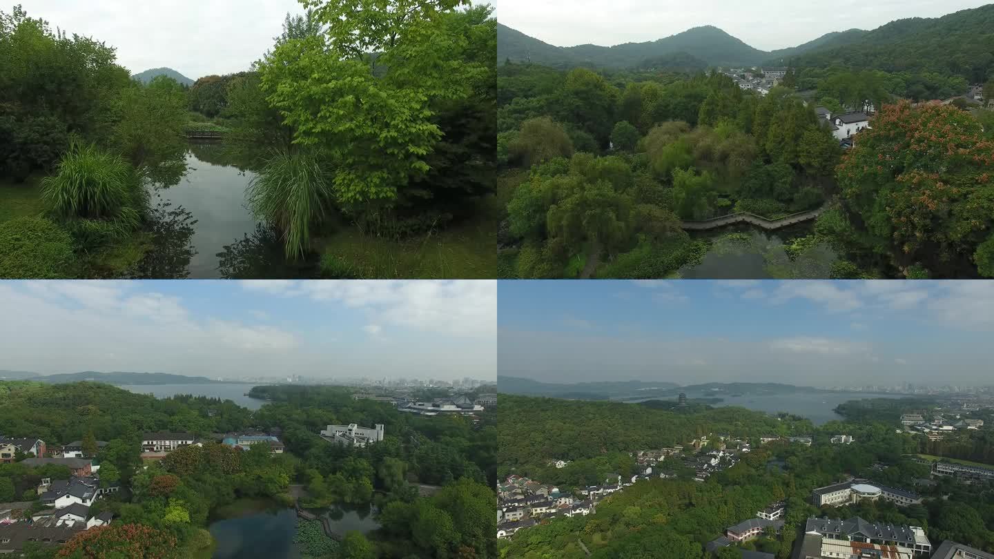 4K 航拍 杭州西湖 雷峰塔 山下村落