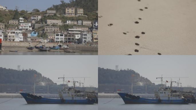 海边沙滩渔船渔村空镜1080p