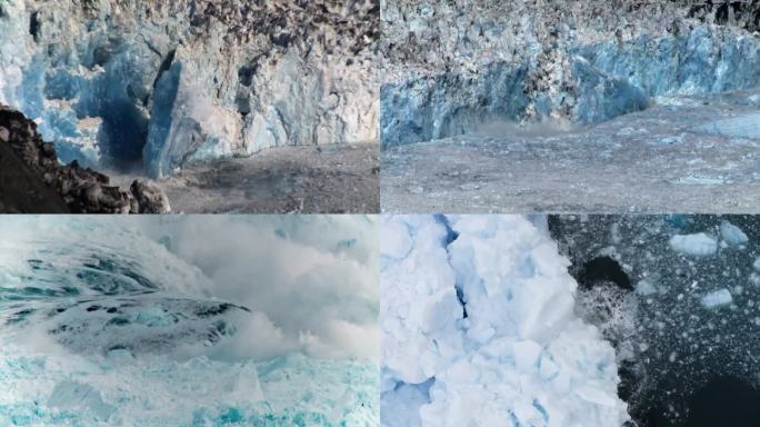 北极冰川冰山崩塌全球气候变暖航拍素材1