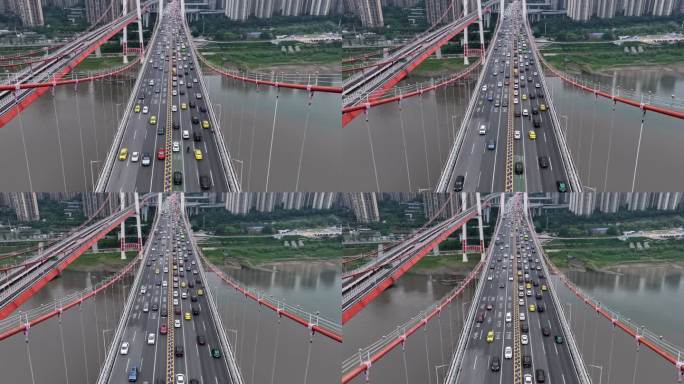 重庆桥梁晚高峰车流航拍19