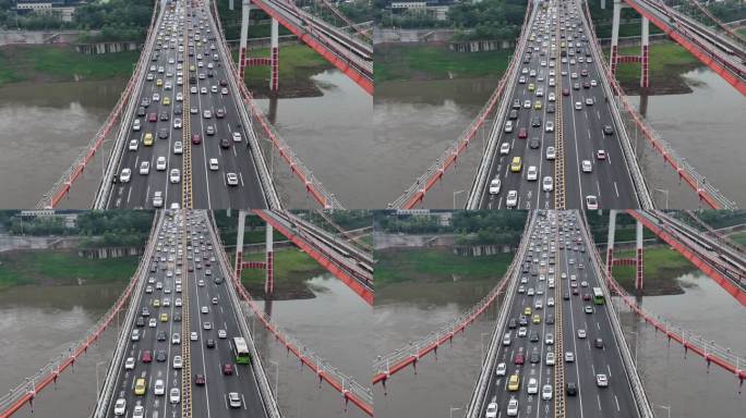 重庆桥梁晚高峰车流航拍27