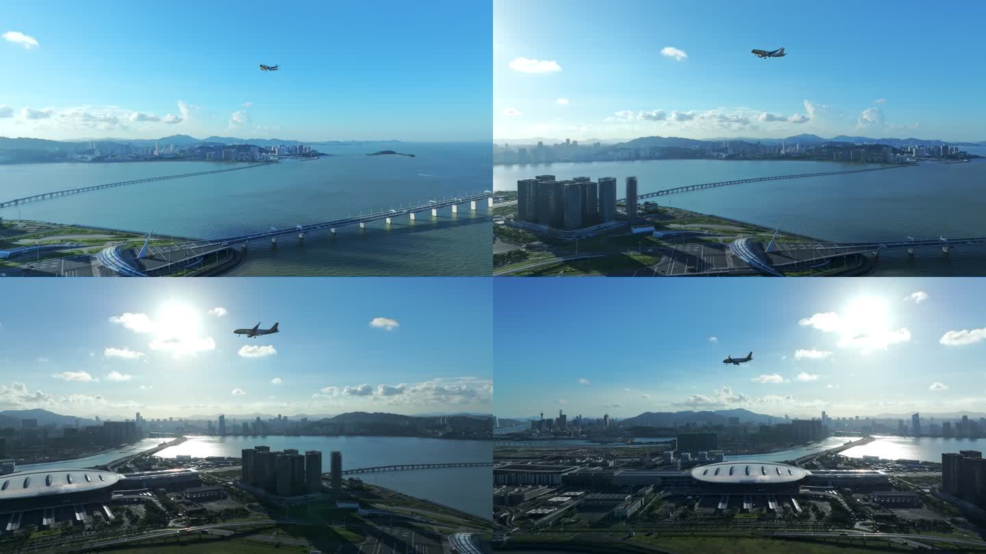 4K飞机飞过港珠澳大桥蜿蜒海上巨龙航拍