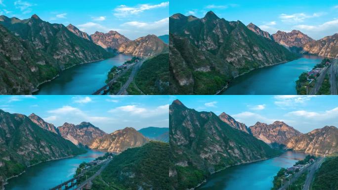 山峰河流 永定河航拍延时