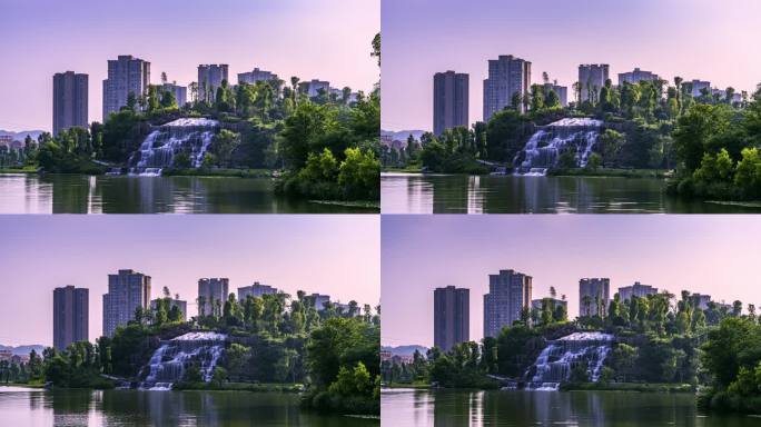 重庆城市风光-秀湖公园-瀑布延时
