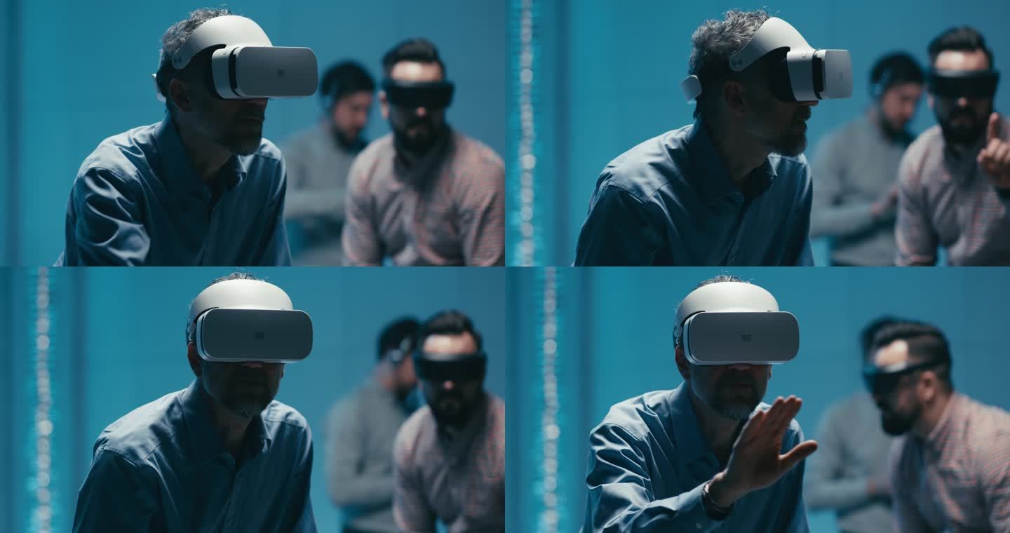 在办公室使用VR眼镜的工程师