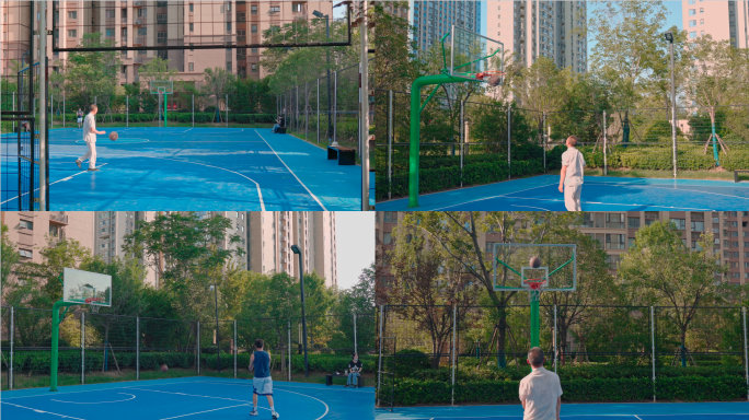 【4K】社区小区篮球场打篮球