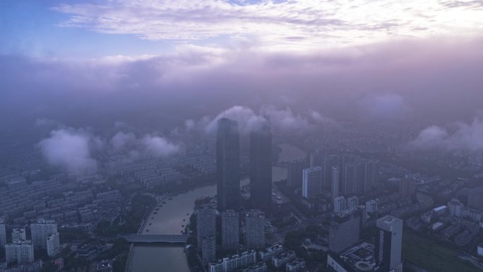 浙江湖州东吴国际广场双子塔航拍延时4K