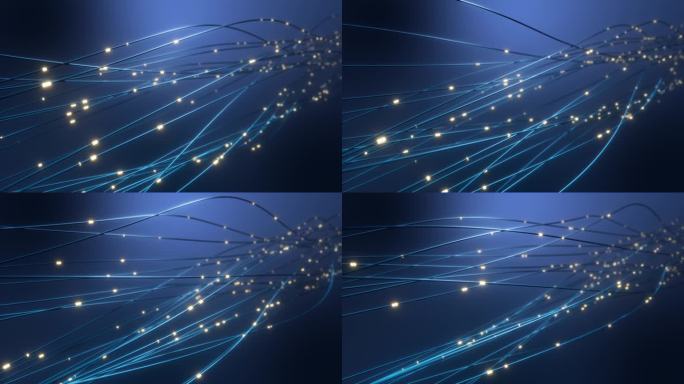 光纤上信号传输的概念。信号的脉动倾向于沿着电线。