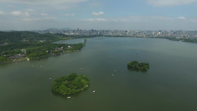 4K 航拍 杭州西湖 湖心亭 城市大景