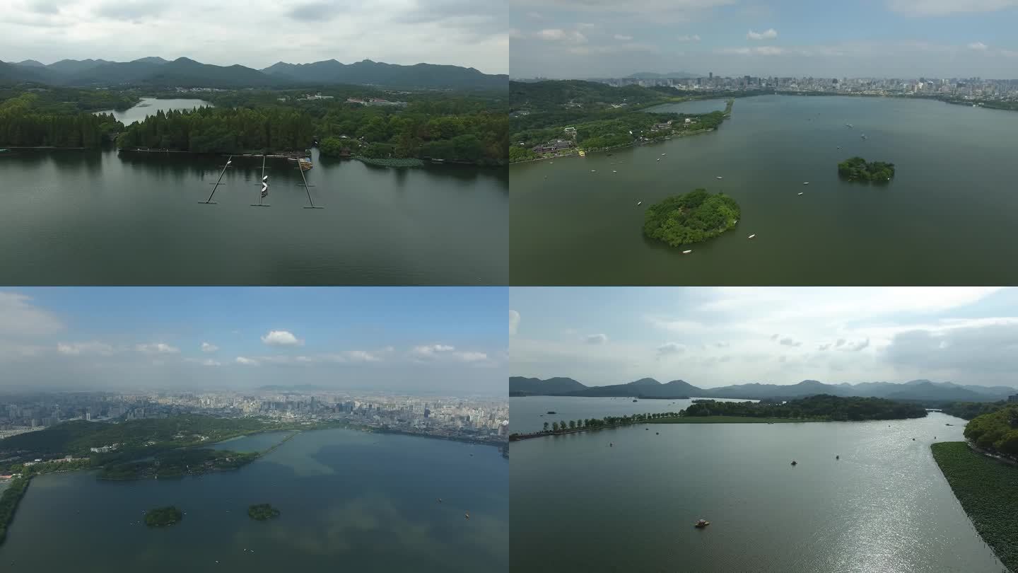 4K 航拍 杭州西湖 湖心亭 城市大景