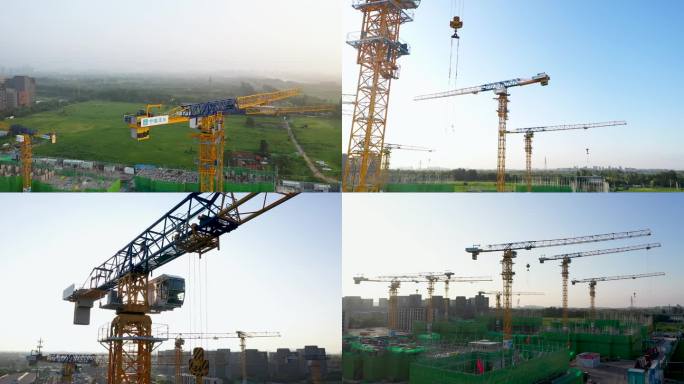 4K航拍工地塔吊中国建筑城市建设发展