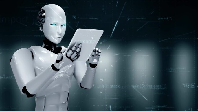 未来机器人人工智能huminoid AI编程编码技术开发与机器学习概念人类未来生命的机器人仿生科学研