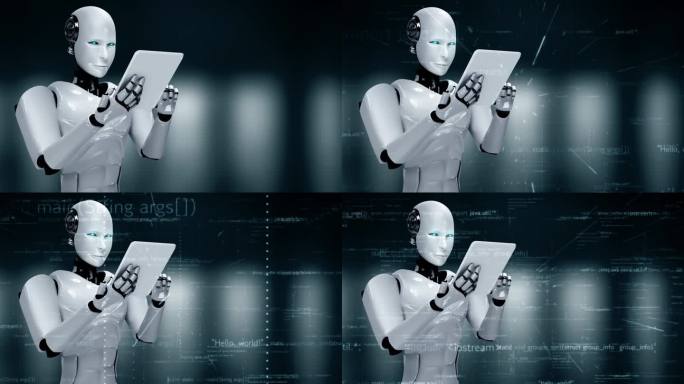未来机器人人工智能huminoid AI编程编码技术开发与机器学习概念人类未来生命的机器人仿生科学研