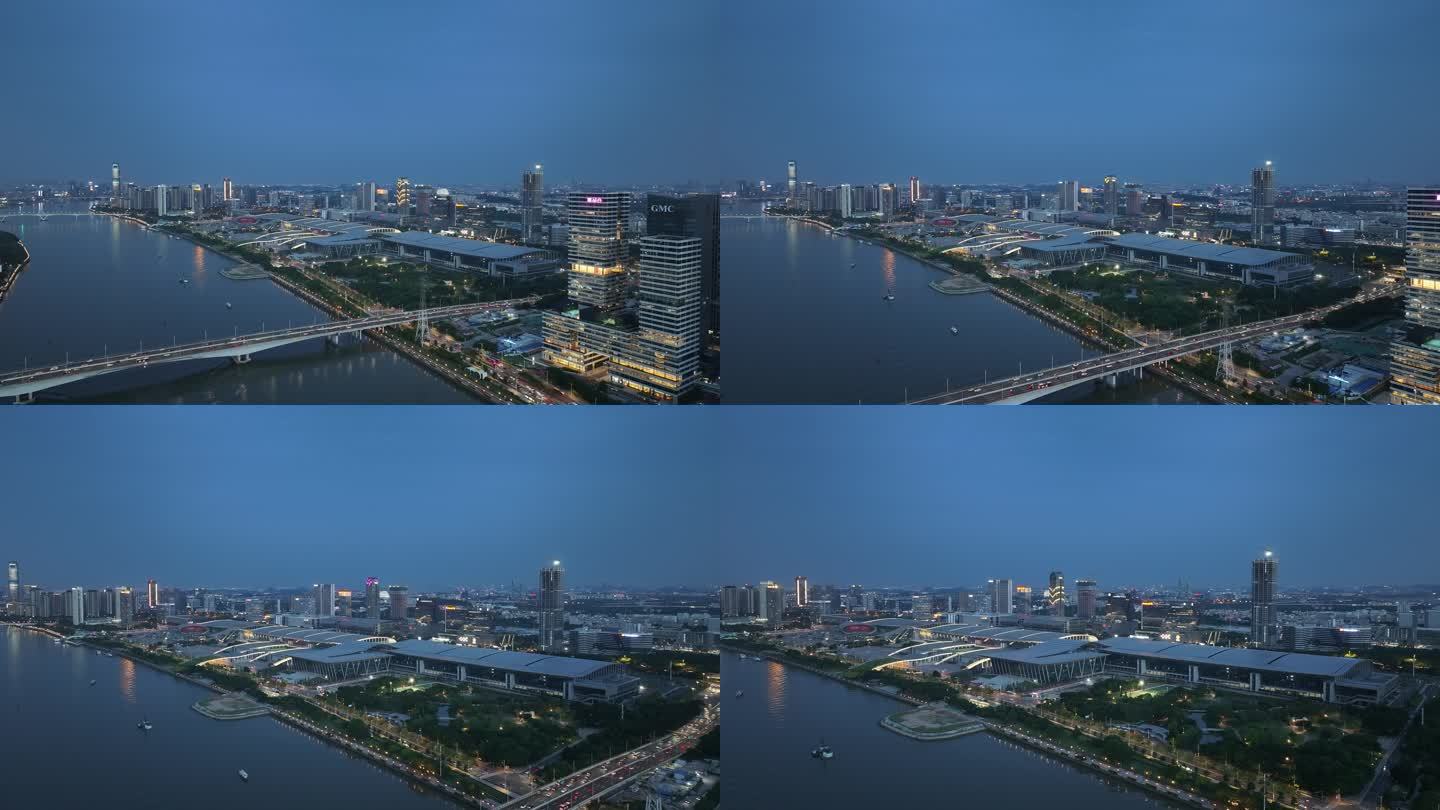 广州琶洲展馆夜景航拍