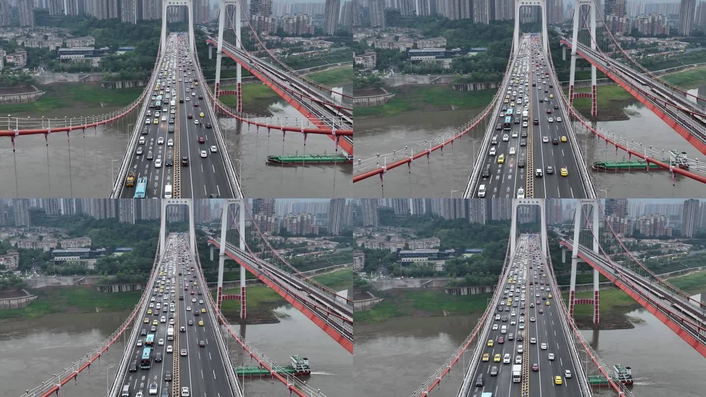 重庆桥梁晚高峰车流航拍30