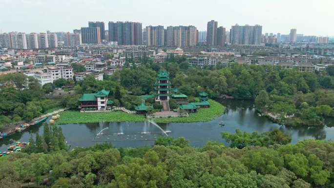 四川成都新都桂湖公园航拍
