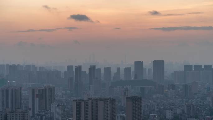 粤港澳大湾区广州佛山城市建筑群日出延时