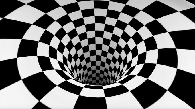 循环播放动画平方米的虫洞，黑色和白色正方形。催眠的动画
